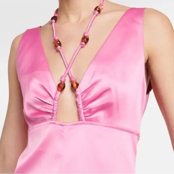 GANNI Pink Halter Midi Dress size 10 NWT $575 - Picture 3 of 9
